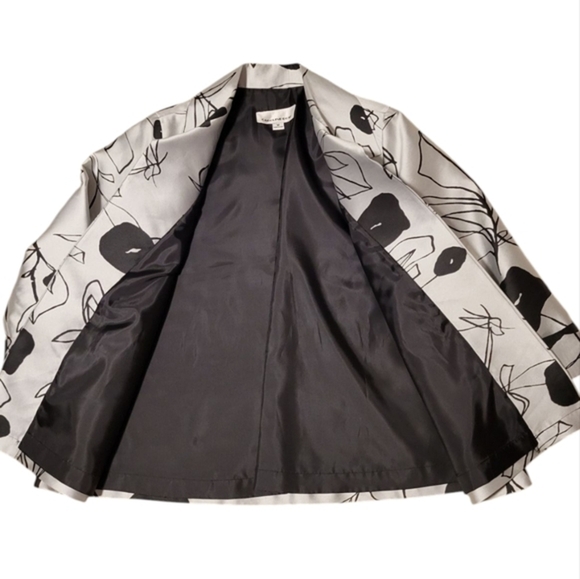 Caroline Rose Floral A-Line Party Dinner Jacket Medium Metallic Silver Black - Picture 4 of 12